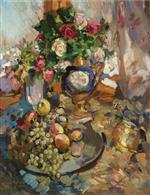 Konstantin Alexejewitsch Korowin  - Bilder Gemälde - Still Life with Roses and Fruit