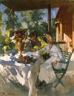 Konstantin Alexejewitsch Korowin  - Bilder Gemälde - Two Ladies on the Terrace