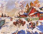 Konstantin Alexejewitsch Korowin  - Bilder Gemälde - Village in Winter