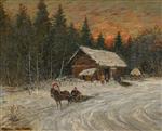 Konstantin Alexejewitsch Korowin  - Bilder Gemälde - Wooden Hut in Ratukhino, Winter