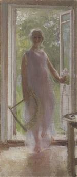 Konstantin Alexejewitsch Korowin  - Bilder Gemälde - Young Woman on the Threshold