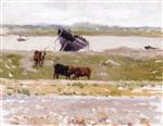 Bild:Cows by a Boat, Etaples