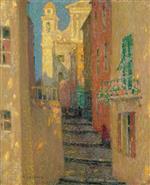 Henri Le Sidaner  - Bilder Gemälde - La rue de l'Eglise Villefranche-sur-Mer