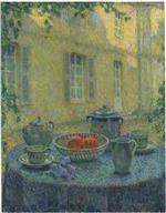 Henri Le Sidaner  - Bilder Gemälde - The Blue Tablecloth at Gerberoy