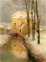 Henri Le Sidaner  - Bilder Gemälde - The Canal, Snow