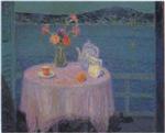 Henri Le Sidaner  - Bilder Gemälde - The Mauve Tablecloth