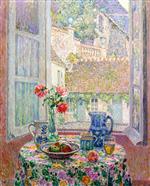 Henri Le Sidaner  - Bilder Gemälde - The Table over the Courtyard