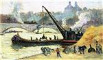 Maximilien Luce - Bilder Gemälde - Barges on the Seine in Grey Weather
