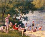 Maximilien Luce - Bilder Gemälde - Bathing at Méricourt