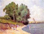Maximilien Luce  - paintings - Bathing with Tugboat