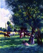 Maximilien Luce  - Bilder Gemälde - Bessy-sur-Cure, Peasants Guarding a Herd of Cows