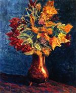 Maximilien Luce  - Bilder Gemälde - Bouquet of Autumn Leaves in a Copper Pitcher