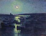 Maximilien Luce  - Bilder Gemälde - Camaret, Moonlight and Fishing Boats