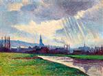 Maximilien Luce  - Bilder Gemälde - Couillet, Charleroi, Landscape Along the River