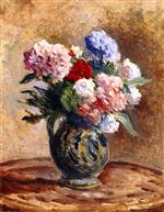 Maximilien Luce  - Bilder Gemälde - Hydrangeas and Roses in a Vase