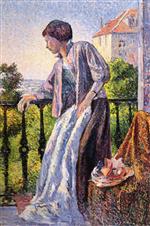 Maximilien Luce  - Bilder Gemälde - Madame Luce on the Balcony