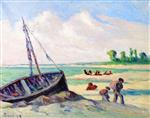 Maximilien Luce  - Bilder Gemälde - Near Treport, Beached Boat