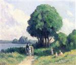 Maximilien Luce  - Bilder Gemälde - Rolleboise, the Stop beneath the Trees