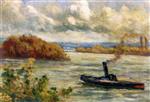 Maximilien Luce  - Bilder Gemälde - Rolleboise, Tugboat on the Seine