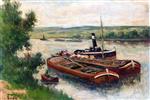 Maximilien Luce  - Bilder Gemälde - Steamer and Barges at Mericourt