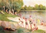 Maximilien Luce  - Bilder Gemälde - Swimming at Méricourt