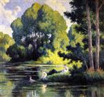 Maximilien Luce  - Bilder Gemälde - Swimming at Rolleboise