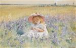 Konstantin Egorovich Makovsky - Bilder Gemälde - A Young Girl in a Field of Salvia