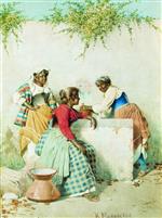 Konstantin Egorovich Makovsky  - Bilder Gemälde - Conversation at the Well