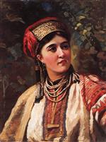 Konstantin Egorovich Makovsky  - Bilder Gemälde - Girl in a Folk Dress