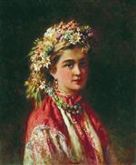Konstantin Egorovich Makovsky  - Bilder Gemälde - Girl Wearing a Flower Wreath