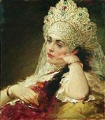 Konstantin Egorovich Makovsky  - Bilder Gemälde - Girl with a Pearl Necklace