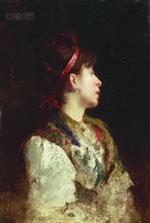 Konstantin Egorovich Makovsky  - Bilder Gemälde - Girl with a Red Ribbon