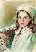 Konstantin Egorovich Makovsky  - Bilder Gemälde - Head of a Girl Wearing a Headscarf