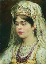 Konstantin Egorovich Makovsky  - Bilder Gemälde - Portrait of a Girl in the Russian Costume-2