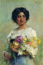 Konstantin Egorovich Makovsky  - Bilder Gemälde - Serbian Girl with a Bouquet