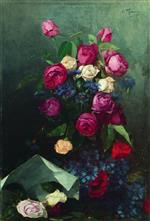 Konstantin Egorovich Makovsky  - Bilder Gemälde - Still Life with Roses and Cornflowers