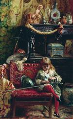 Konstantin Egorovich Makovsky  - Bilder Gemälde - The Artist's Son in the Studio