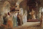 Konstantin Egorovich Makovsky  - Bilder Gemälde - Tsar Alexei Michaylovich choosing a bride
