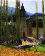 Henri Martin - Bilder Gemälde - Church at Labastide du Vert, Late Afternoon