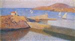 Henri Martin  - Bilder Gemälde - Collioure la chapelle sur la digue - voiles blanche
