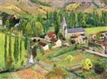 Henri Martin  - Bilder Gemälde - L'Eglise, l'ecole et le pont de Labastide-du-Vert