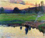 Henri Martin  - Bilder Gemälde - La Lavandière au bord de l'Eau