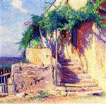 Henri Martin  - Bilder Gemälde - Maison avec une Vigne au Dessus d'un Escalier