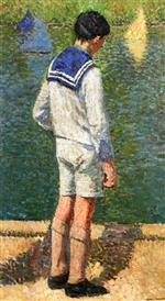 Henri Martin  - Bilder Gemälde - Petit garçon au bord du Bassin du Jardin du Luxembourg à Paris