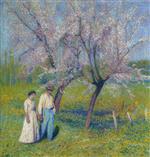 Henri Martin  - Bilder Gemälde - Promenade de Fiancees sous les Pommiers