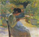 Henri Martin  - Bilder Gemälde - Sewing in the garden at Marquayrol