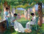 Henri Martin  - Bilder Gemälde - Sewing under the Large Pergola on the South Side of the Arbor Park at Marquayrol