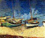 Henri Martin  - Bilder Gemälde - Some Boats Beached on the Strand at Collioure