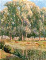 Henri Martin  - Bilder Gemälde - Une riviere davant un bosquet d'arbres