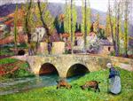 Henri Martin  - Bilder Gemälde - Vieille femme mentant deux chèvres près du pont de Labastide-du-Vert